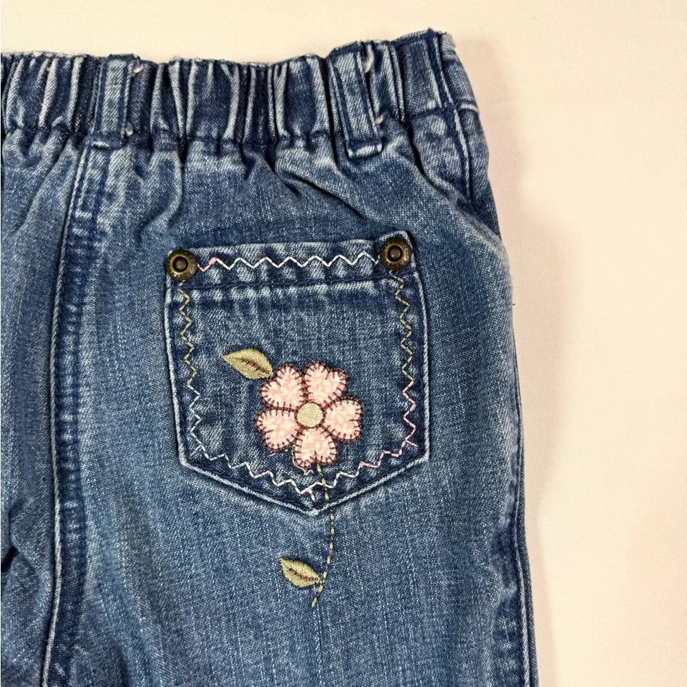 VINTAGE‎ GYMBOREE Girls 2003 Floral Embroidered Denim Jeans 18-24 M Cottagecore